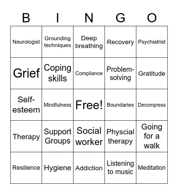 Treatment Bingo Card