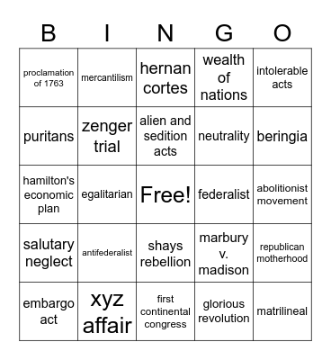Midterm Bingo Card