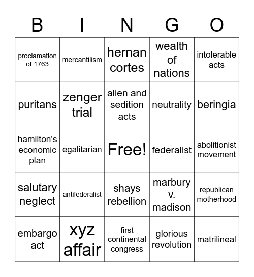 Midterm Bingo Card