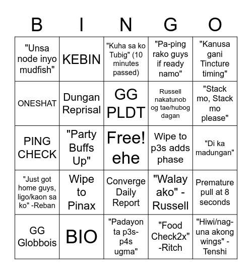 Animal Den Raid Reclear Bingo Card