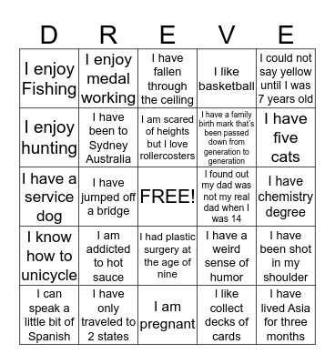 Dreve Blackout Binigo  Bingo Card