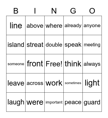 Sight Word Bingo - B Bingo Card