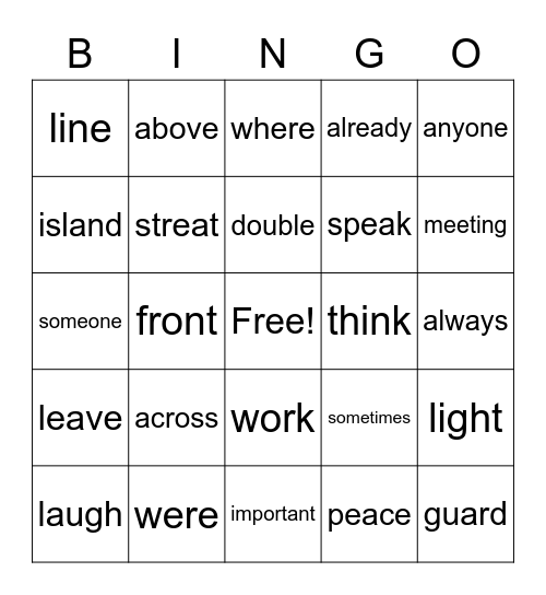 Sight Word Bingo - B Bingo Card