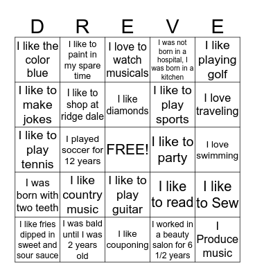 Dreve Blackout Binigo  Bingo Card
