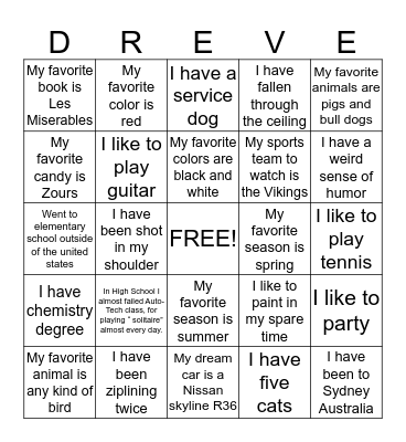Dreve Blackout Binigo  Bingo Card