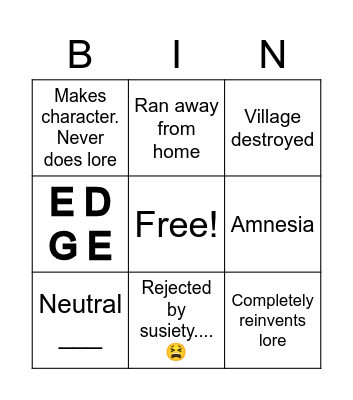 Bingus SMP Lore Characters Bingo Card