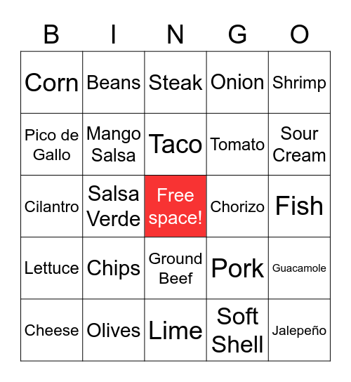 TACO 'bout BINGO Card