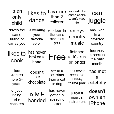 Find Someone Who... Bingo Card