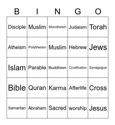 Religion Bingo Card