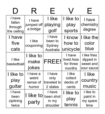 Dreve Blackout Bingo Card