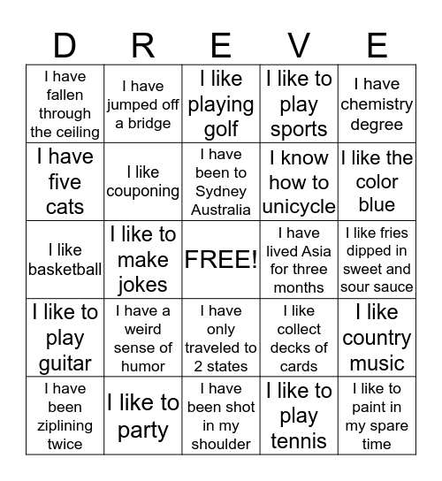 Dreve Blackout Bingo Card