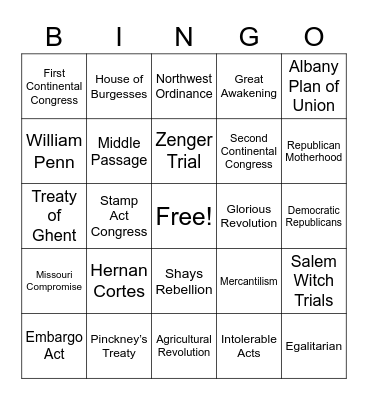 Midterm Bingo Card