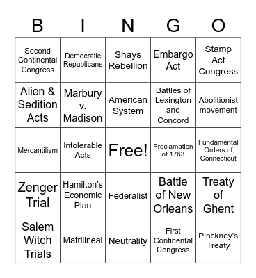 Midterm Bingo Card