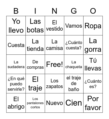 La Tienda de Ropa Bingo Card