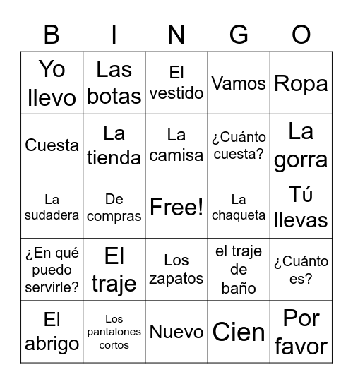 La Tienda de Ropa Bingo Card