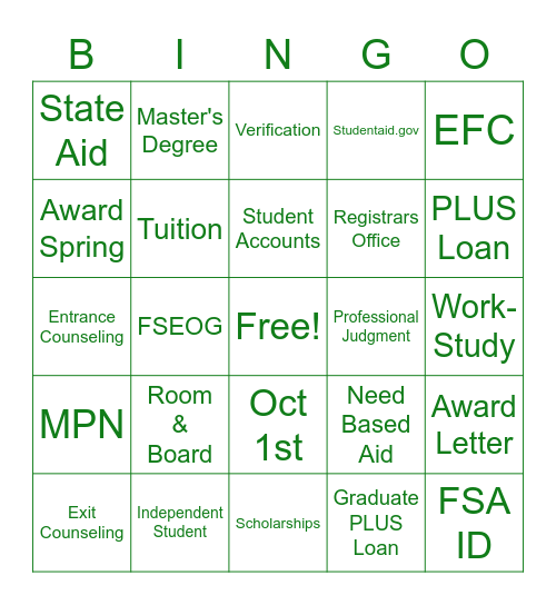 Spartan FA Bingo Card