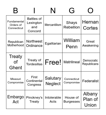 Midterm Bingo Card