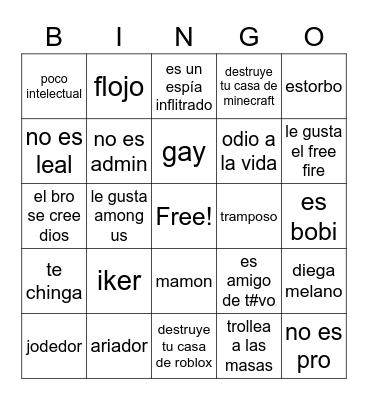 Diego Bingo Card