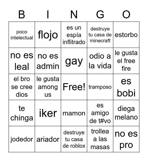 Diego Bingo Card