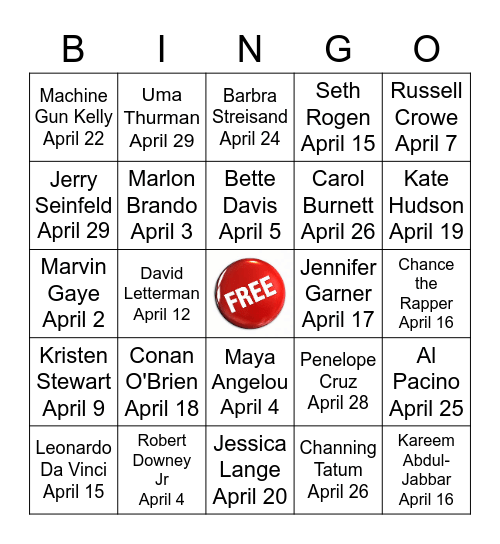 APRIL BIRTHDAYS Bingo Card