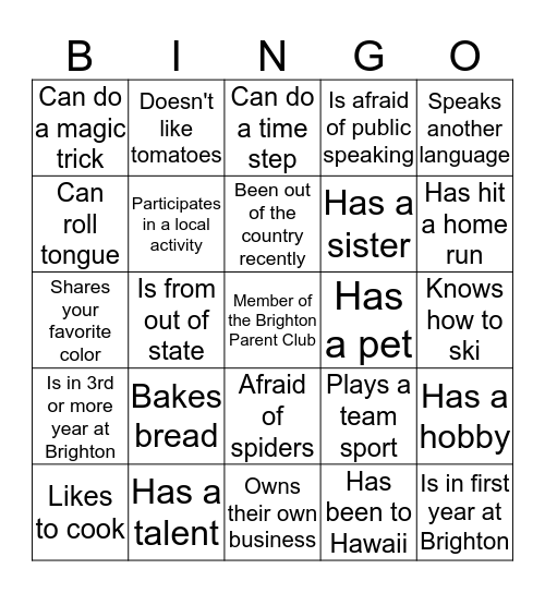 BRIGHTON Bingo Card