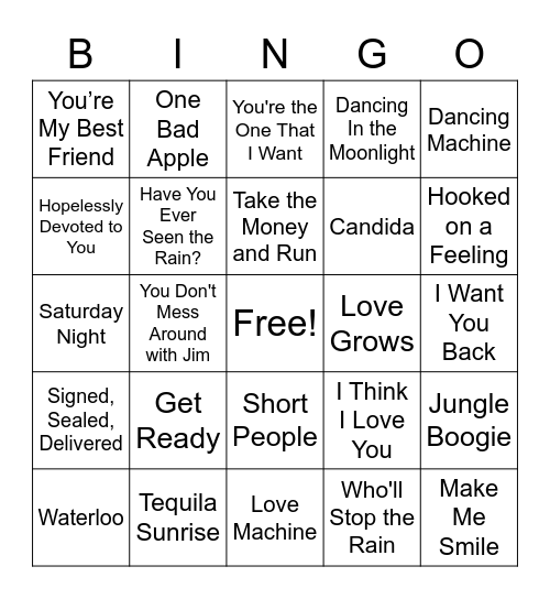 The 70's #$1 Bingo Card