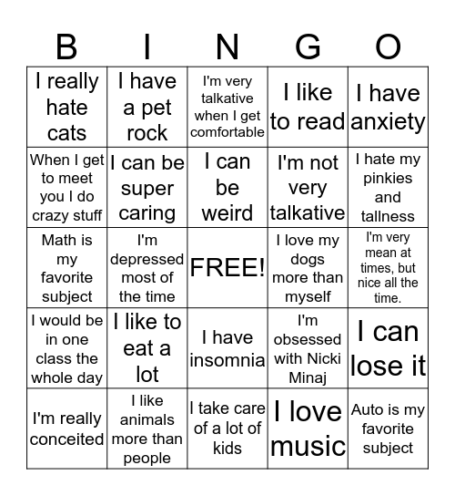 One thing about me no one knows but I wish they did.  Bingo Card