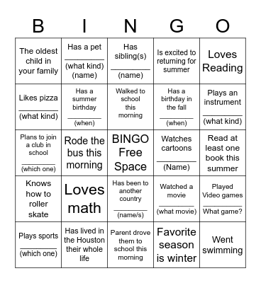Find-a-Friend BINGO Card