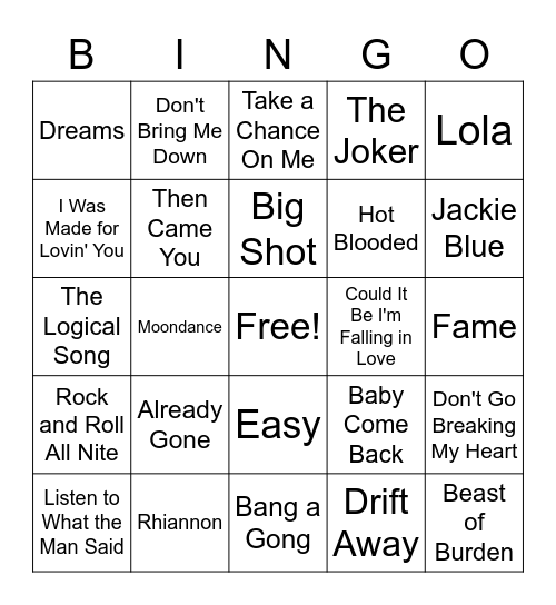 1970's #4 Bingo Card