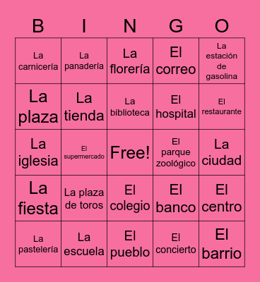 Places Version 2 Bingo Card