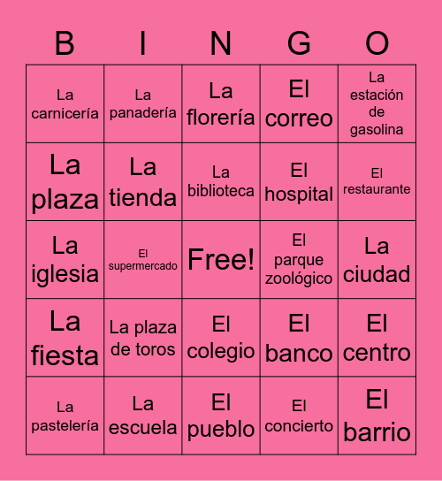 Places Version 2 Bingo Card