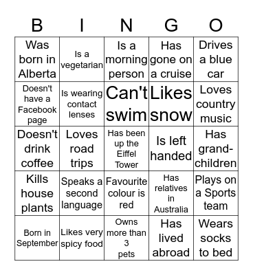 Find Someone Who....... Bingo Card