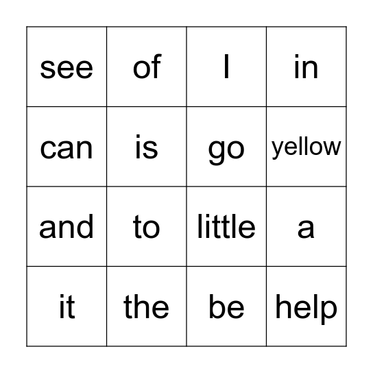 Sight Word Find-It Bingo Card