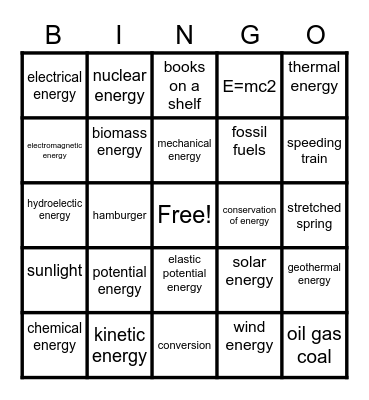 Energy Bingo Card