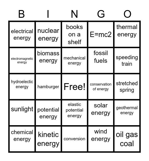 Energy Bingo Card