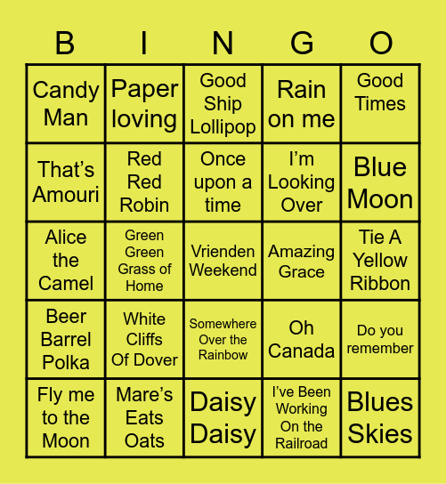Vriendenweekend Muziek Bingo Card