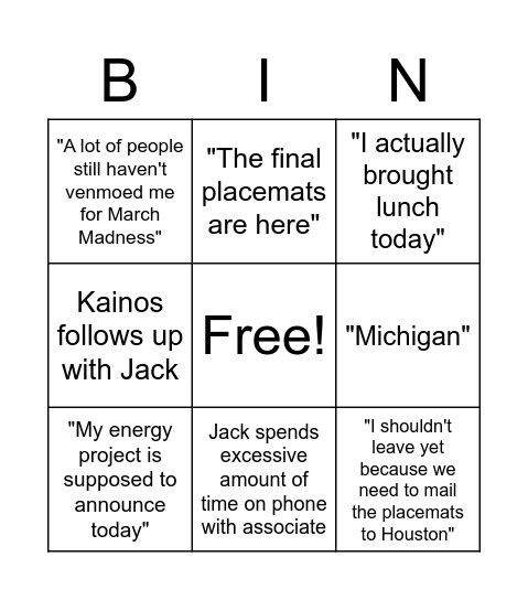 Jack Bingo Card