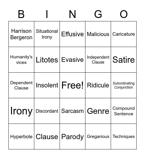 Satire Bingo v 3 Bingo Card