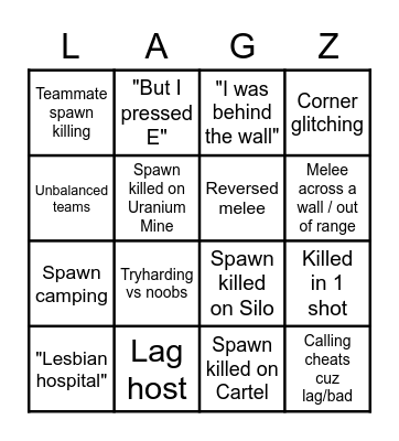 Splinter Cell Cancerlist Bingo Card