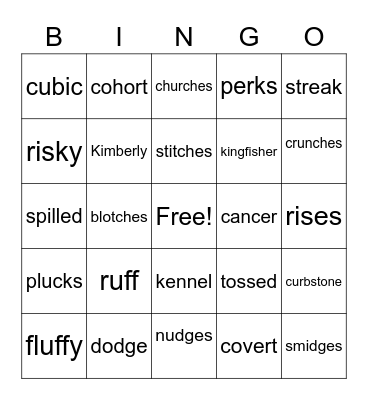 Dory & Reese mixed up Gen Spell Bingo Card