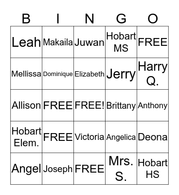 4th Hour Vocal Bingo Card