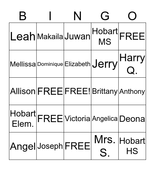 4th Hour Vocal Bingo Card