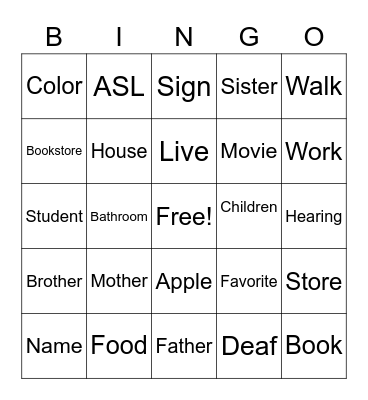 Deaf Bingo Card