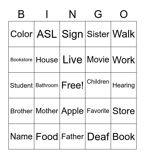 Deaf Bingo Card