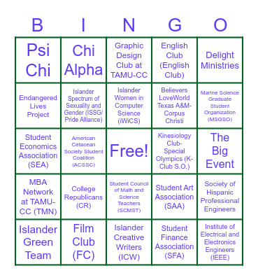 Organization Bingo Card