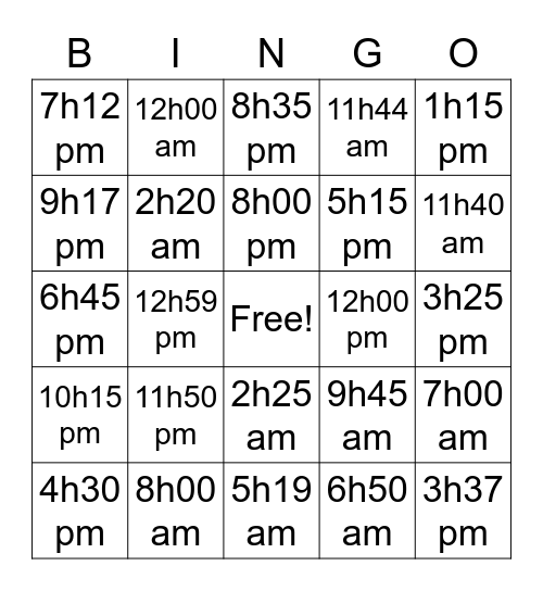 Telling Time in French Bingo Card