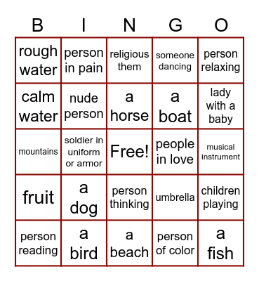 Art Gallery Bingo - Record the artist, title, and date for each square found Bingo Card