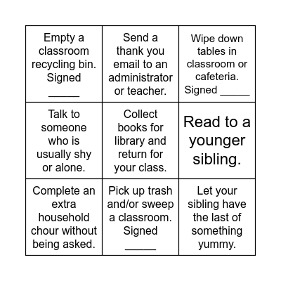Giving Tic-Tac-Toe:  Earn a ticket for each square Bingo Card