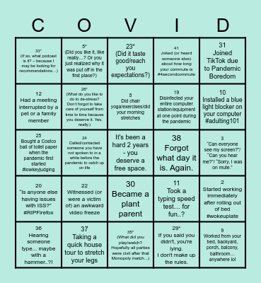 COVID/Remote Work BINGO Card