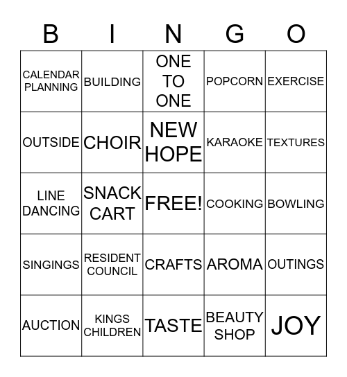 ACTIVITY BINGO Card